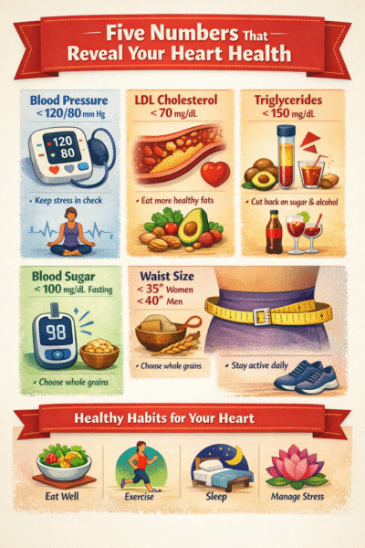 A simple visual metaphor: five key metrics act like gauges for your heart health A simple visual metaphor: five key metrics act like gauges for your heart health